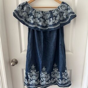 New York & Company Blue Dress with White Embroidery